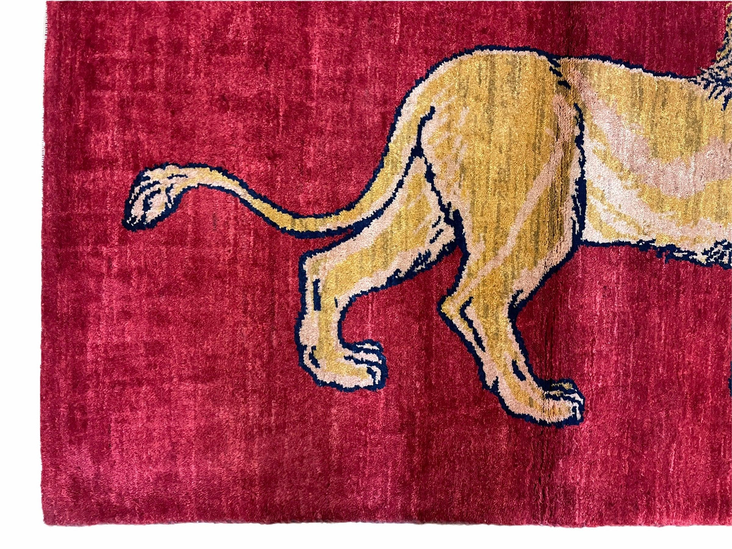 3 X 5 Handmade Hand-Knotted Rug Quality Wool Pictorial Lion Red Organic Dyes