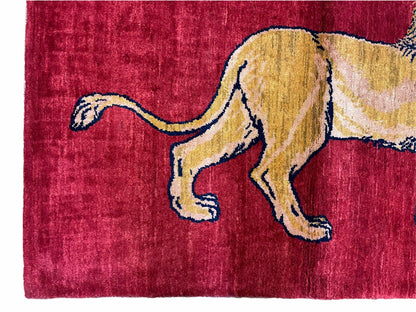 3 X 5 Handmade Hand-Knotted Rug Quality Wool Pictorial Lion Red Organic Dyes