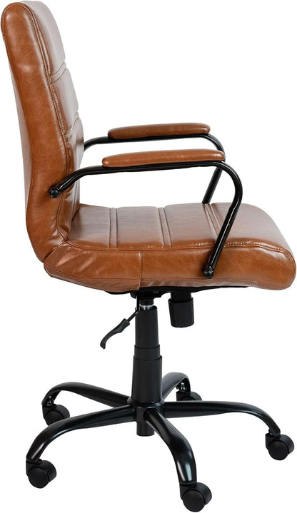 Whitney Mid-Back Leather Desk Chair Brown Black Adjustable Height