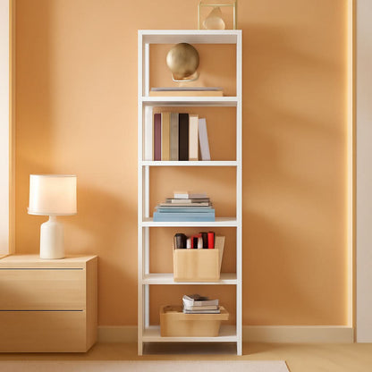 Six Tier Tall White Bookshelf For Small Spaces Living Room