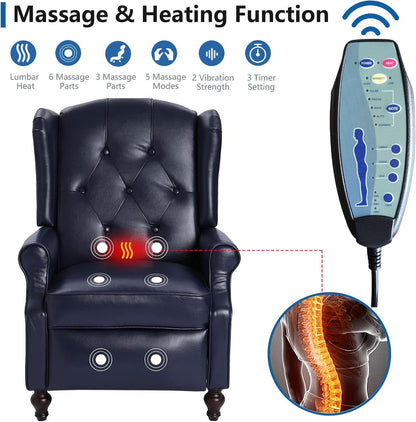 Wingback Recliner Chair Massage And Heat Tufted PU Leather