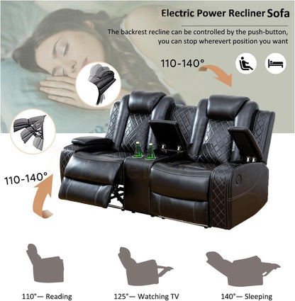 Black 3Piece Power Recliner Sofa Set With LED Light
