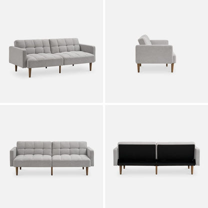 Gray Fabric Twin Futon Sofa Bed With Arms For Small Rooms
