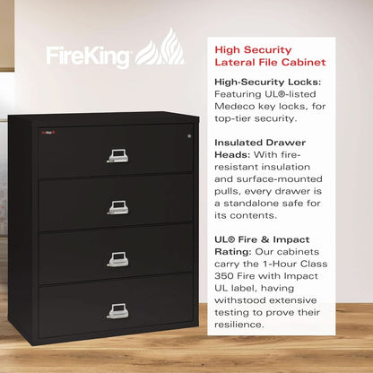 Lateral 4 Drawer Fire Safe File Cabinet With Key Lock Black