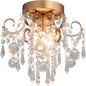 Mini Crystal Chandelier Flush Mount Gold Ceiling Light