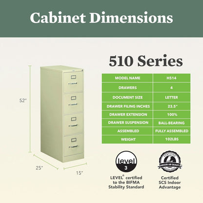 4-Drawer Vertical Locking Metal File Cabinet 25 Deep Putty
