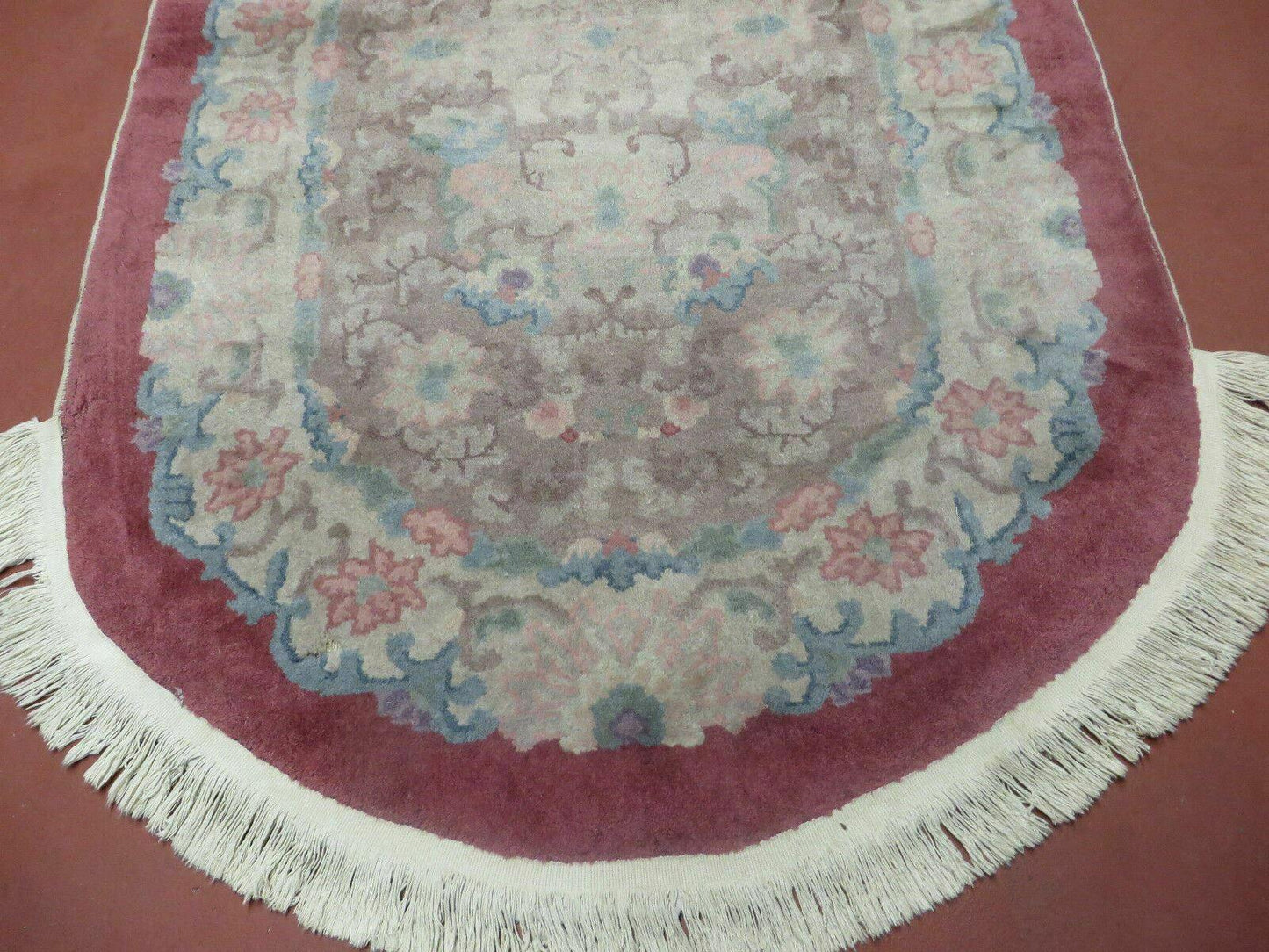 Oval Chinese Art Deco Rug 3x5 Vintage Wool Carpet