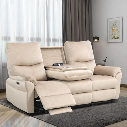 Beige Power Reclining Sofa For Living Room Comfort