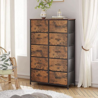 Tall Rustic Brown Dresser With 10 Deep Drawers For Bedroom