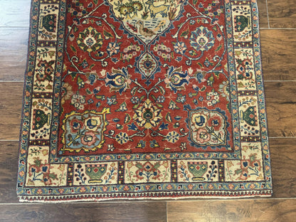 Small Persian Tabriz Rug 2.8 x 4.7, Red, Animal Pictorials, Semi Antique Vintage