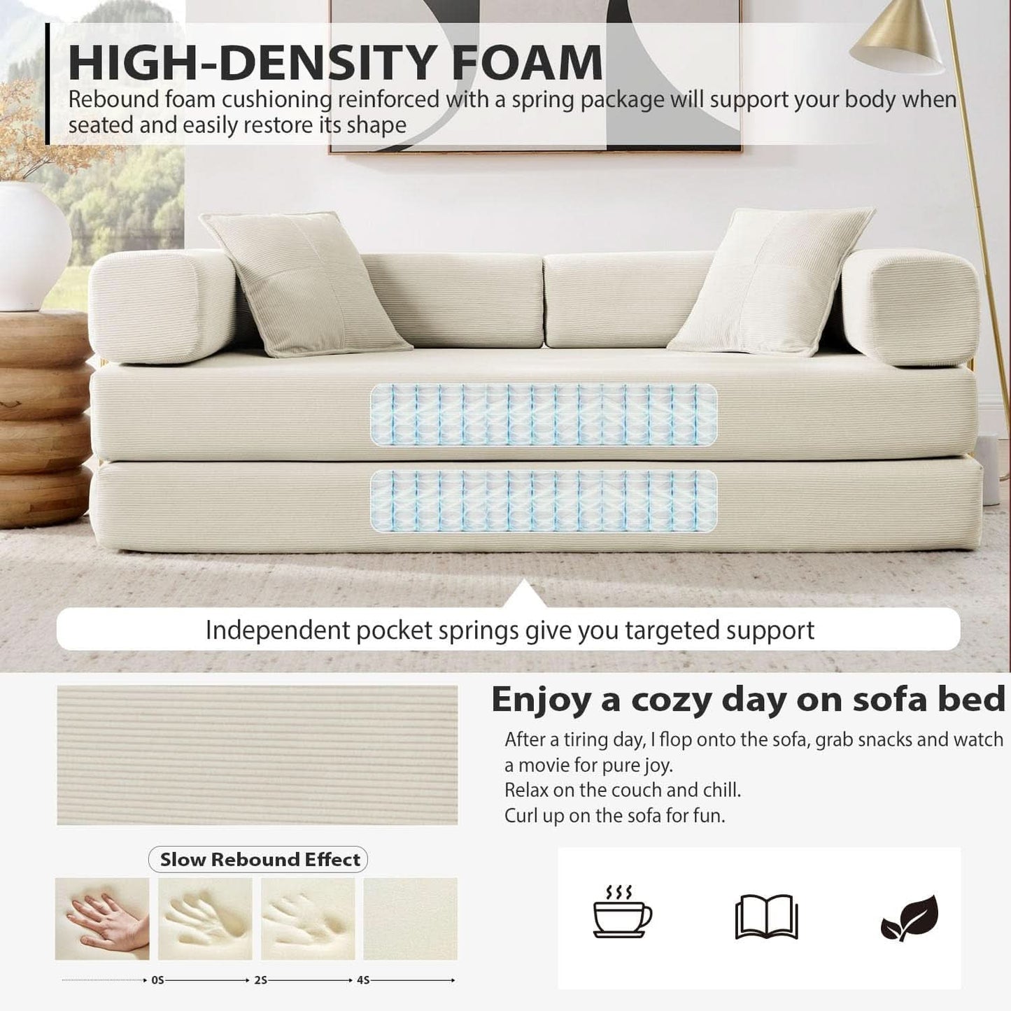 78Inch Convertible Sleeper Sofa Bed Beige Upholstery