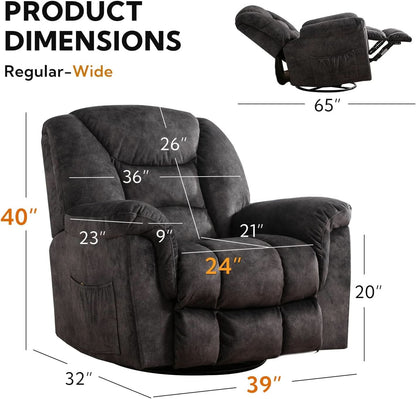Oversized Swivel Recliner With Extra Wide Seat For Big And Tall