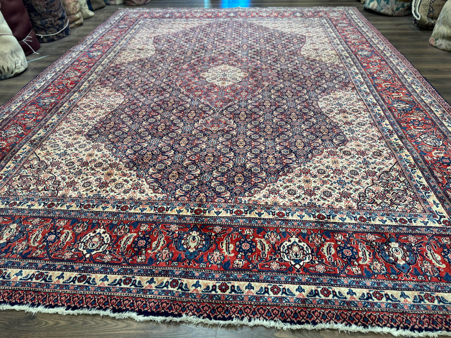 Persian Tabriz Rug 11x14 Navy Blue Herati Wool Carpet