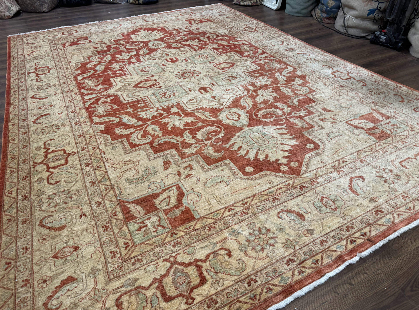 Turkish Heriz Serapi Rug 9x13, Geometric Medallion