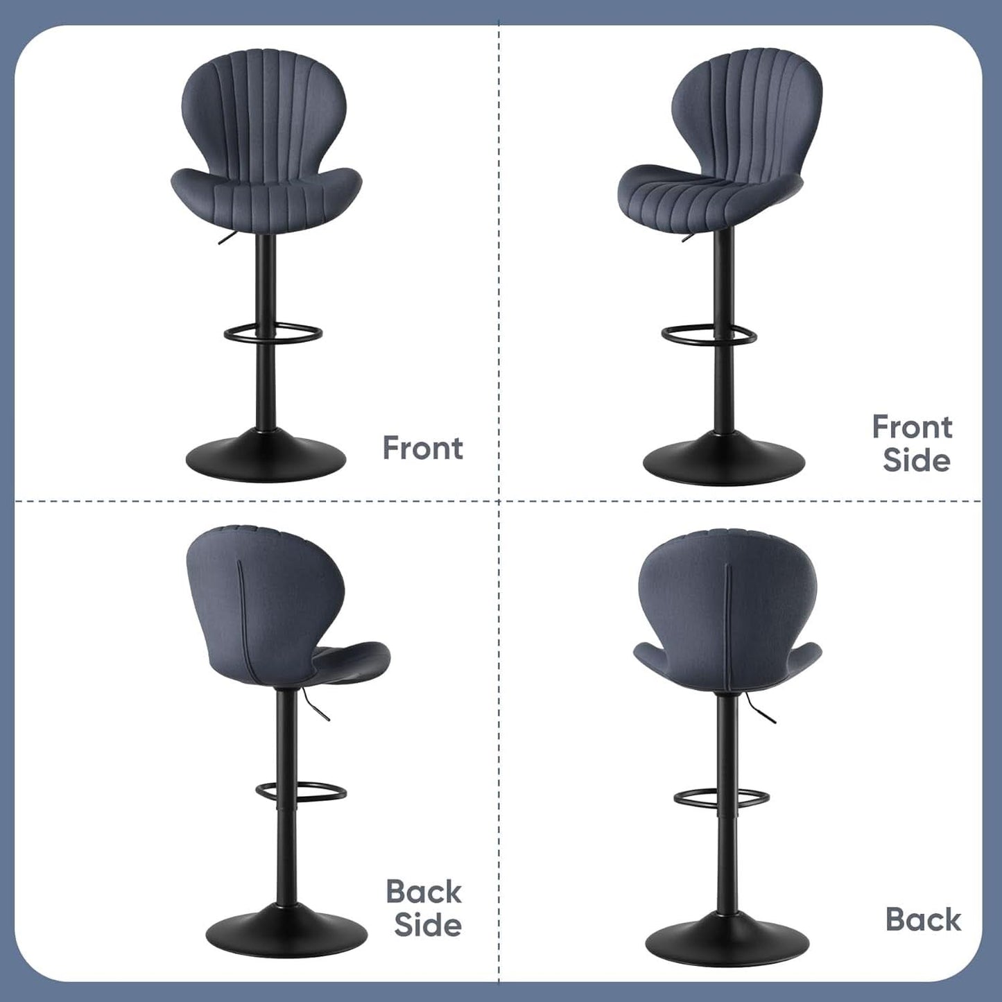 Three Swivel Bar Stools Counter Height High Back DarkGrey