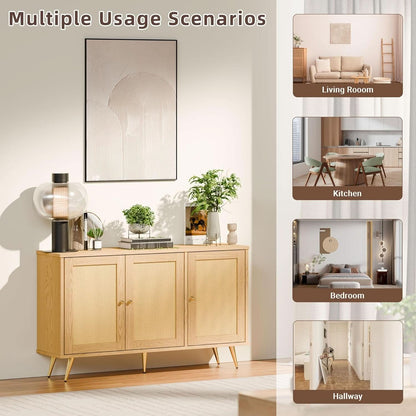 Natural Finish Buffet Cabinet Pair With Rattan Doors