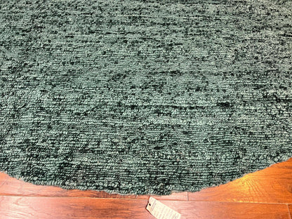 Large Round Indian Rug 11x11, Teal, Vintage Handmade Wool Carpet