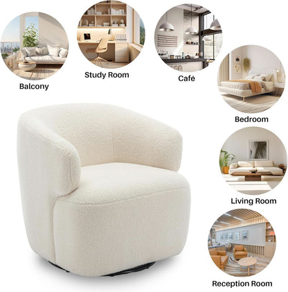 Beige Sherpa Boucle Swivel Barrel Chair Deluxe Premium
