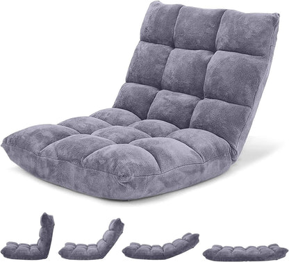 Grey Floor Chair With Back Support 14 Position Adjustable