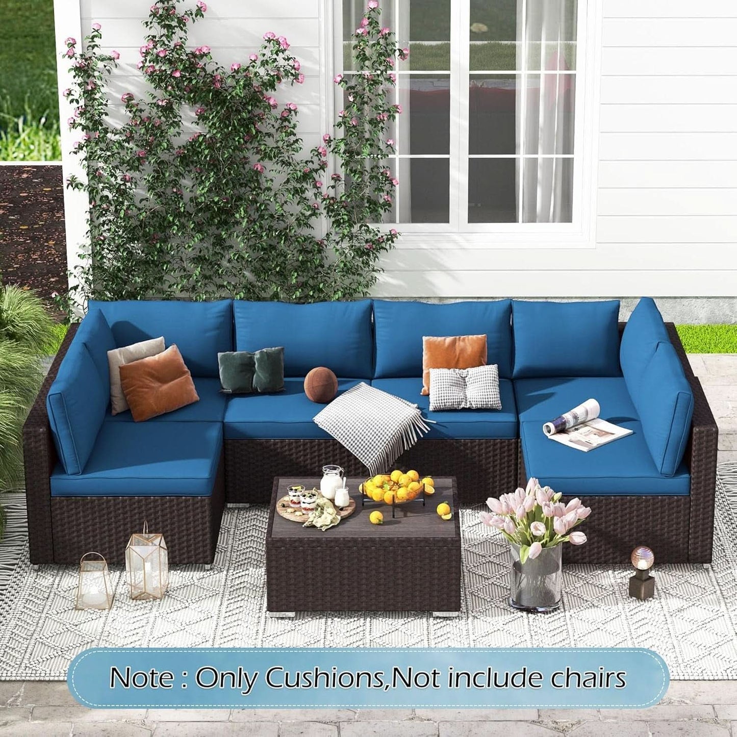 Outdoor Replacement Cushions For 14 Piece Rattan Wicker Set Water Repellent Blue