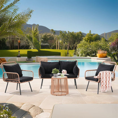 Stylish Four Piece Outdoor Wicker Patio Furniture Set