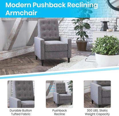 Ezra Pushback Recliner Gray Fabric Mid Century Modern