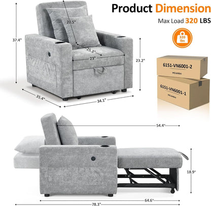 Convertible Sleeper Chair Bed With Linen Upholstery