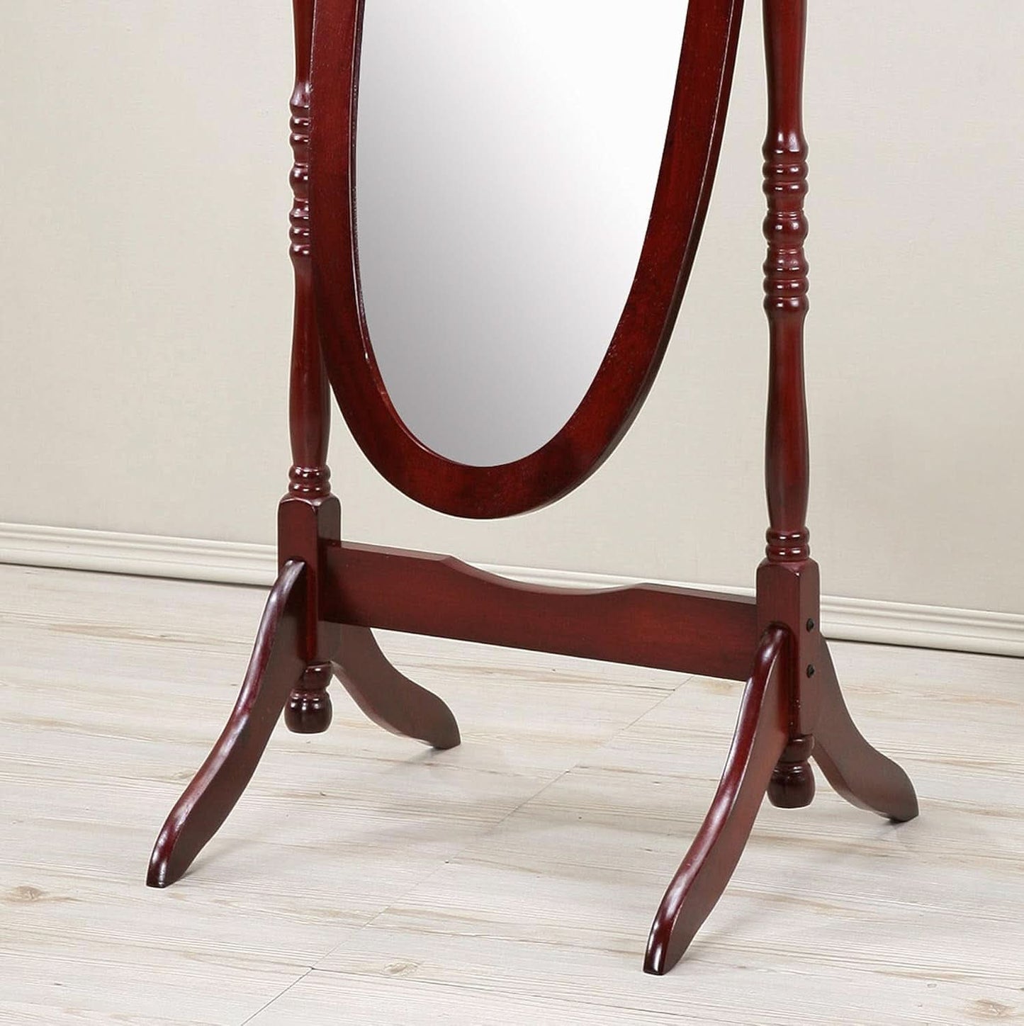 Cherry Finish Cheval Floor Mirror With Tilting Feature