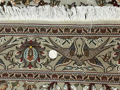 Wonderful Persian Tabriz Rug 3x5, Tree of Life, Animal Pictorials, Birds, Wool & Silk Highlights, Fine 330 KPSI