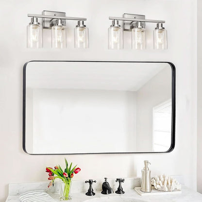 3 Light Brushed Nickel Vanity Light Fixture For Bathroom