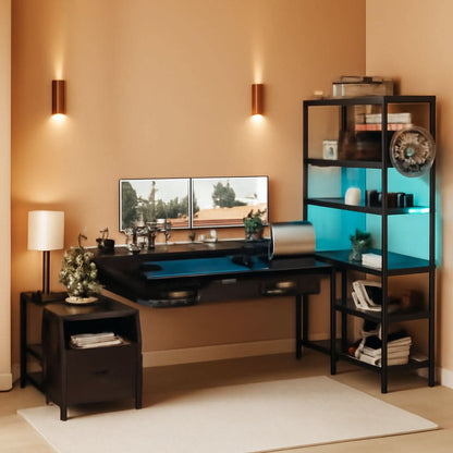 79 Inch L Shaped Desk With File Drawers Reversible Black