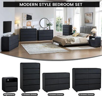 Black Hardwood Dresser With Curved Front Storage Panel