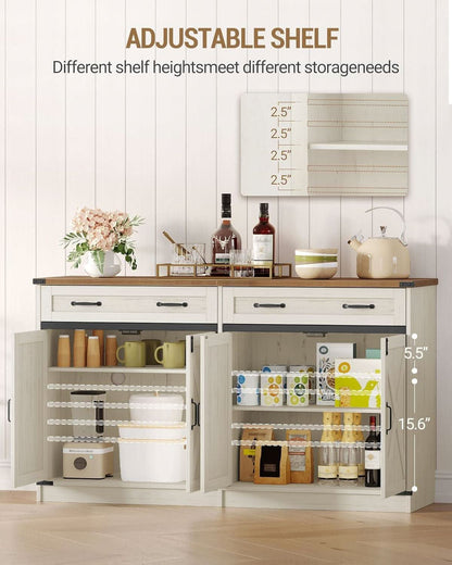 White Brown Farmhouse Buffet Cabinet Adjustable Shelves