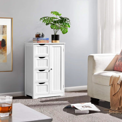 White Floor Cabinet With Four Drawers For Entryway Use