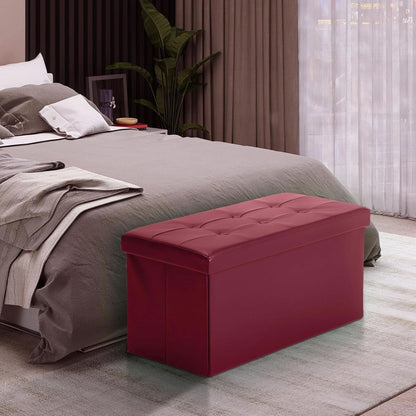 Ottoman Storage Bench 30x15x15 Inches Burgundy Leather