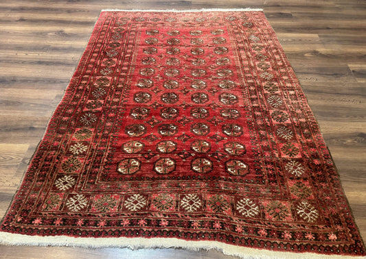 Antique Persian Turkoman Rug 5x6, Red