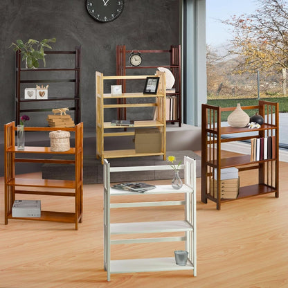 Three Shelf Folding Stackable Bookcase 27.5 Inch Wide Espresso Wood Home Office Storage