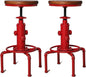 Antique Industrial Barstools Set With Adjustable Wooden Seats