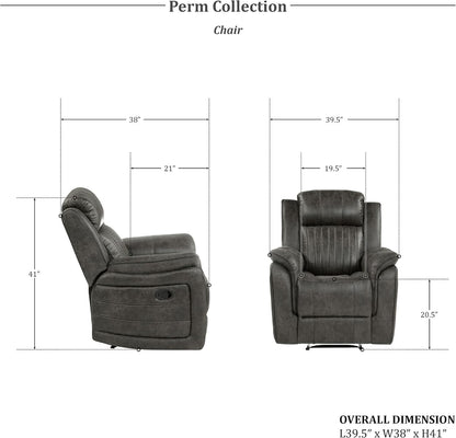 3 Piece Recliner Living Room Set In Brownish Gray Microfiber