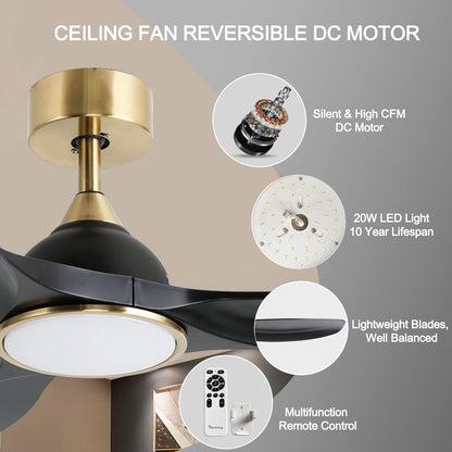 52 Inch Quiet Dc Motor Ceiling Fan With Lights Remote