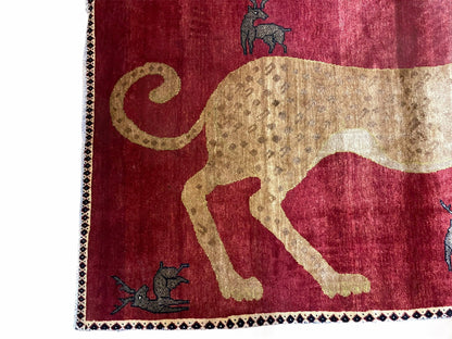 3.5 X 6 Handmade New Vintage Quality Wool Rug Leopard Red Tribal Hand-Knotted