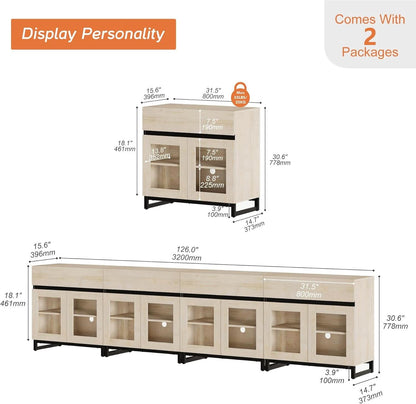 Natural Oak Contemporary Sideboard With Glass Doors