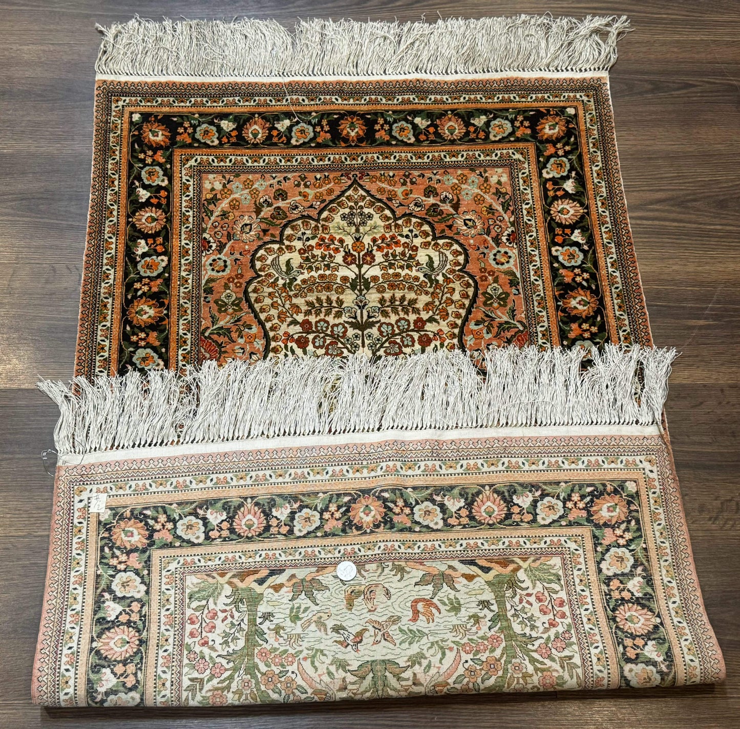 Exceptional Silk Rug 2.6 x 4, Very Fine 630 KPSI, Persian Vase Tree of Life Bird Pictorials, Handmade