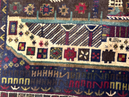 Balouch Rug 3x5, Afghan Carpet, City Pictorial