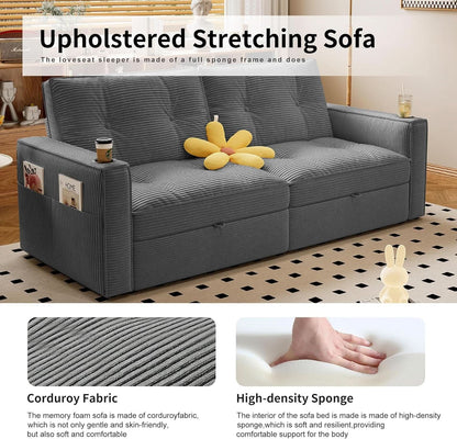 Gray Queen CorduroyTexture Transformable Sofa Bed USB