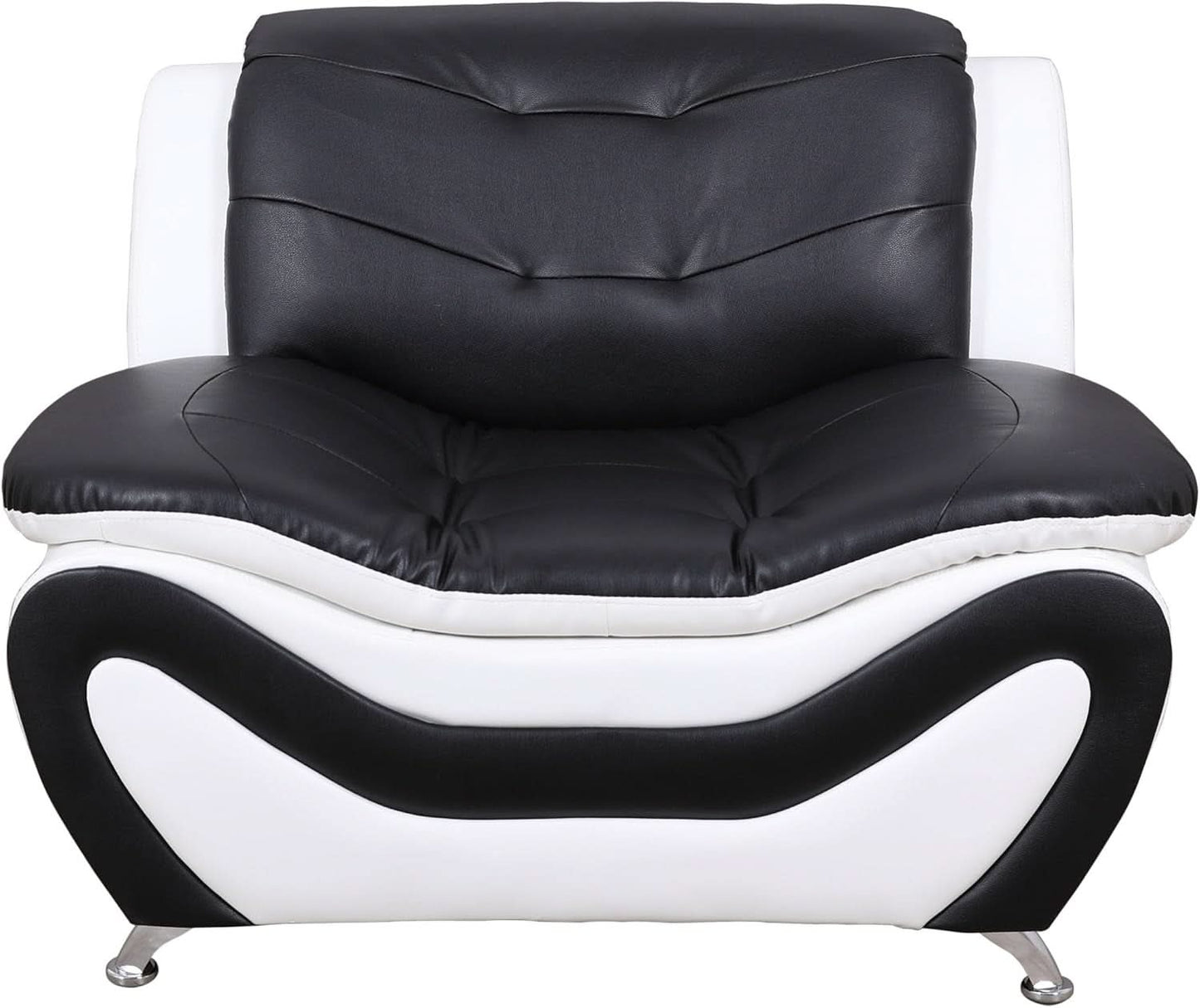 3 Piece Aldo Modern Faux Leather Sofa Set Black And White With Sofa Loveseat And Chair