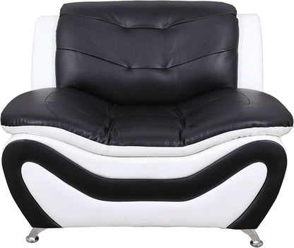 3 Piece Aldo Modern Faux Leather Sofa Set Black And White With Sofa Loveseat And Chair
