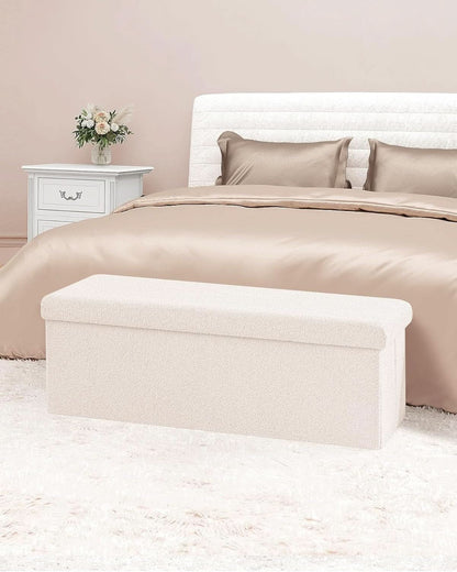 Cream White Faux Fur Storage Ottoman 43.3 Inch Dimensions