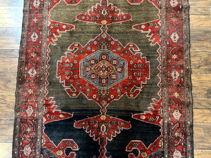 Antique Persian Tribal Rug 5x7, Geometric Wool Carpet, Kurdish Senneh Rug
