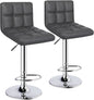 Grey Adjustable Swivel Bar Stools Set of 2 With PU Leather